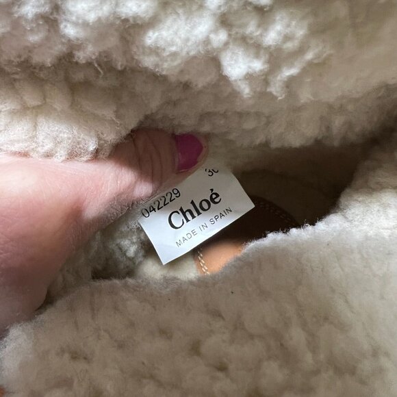 Chloe Maxie Shearling Fur Lined Brown Tan Snow Boots Fold Down Size 36 / US 6 - Picture 9 of 11